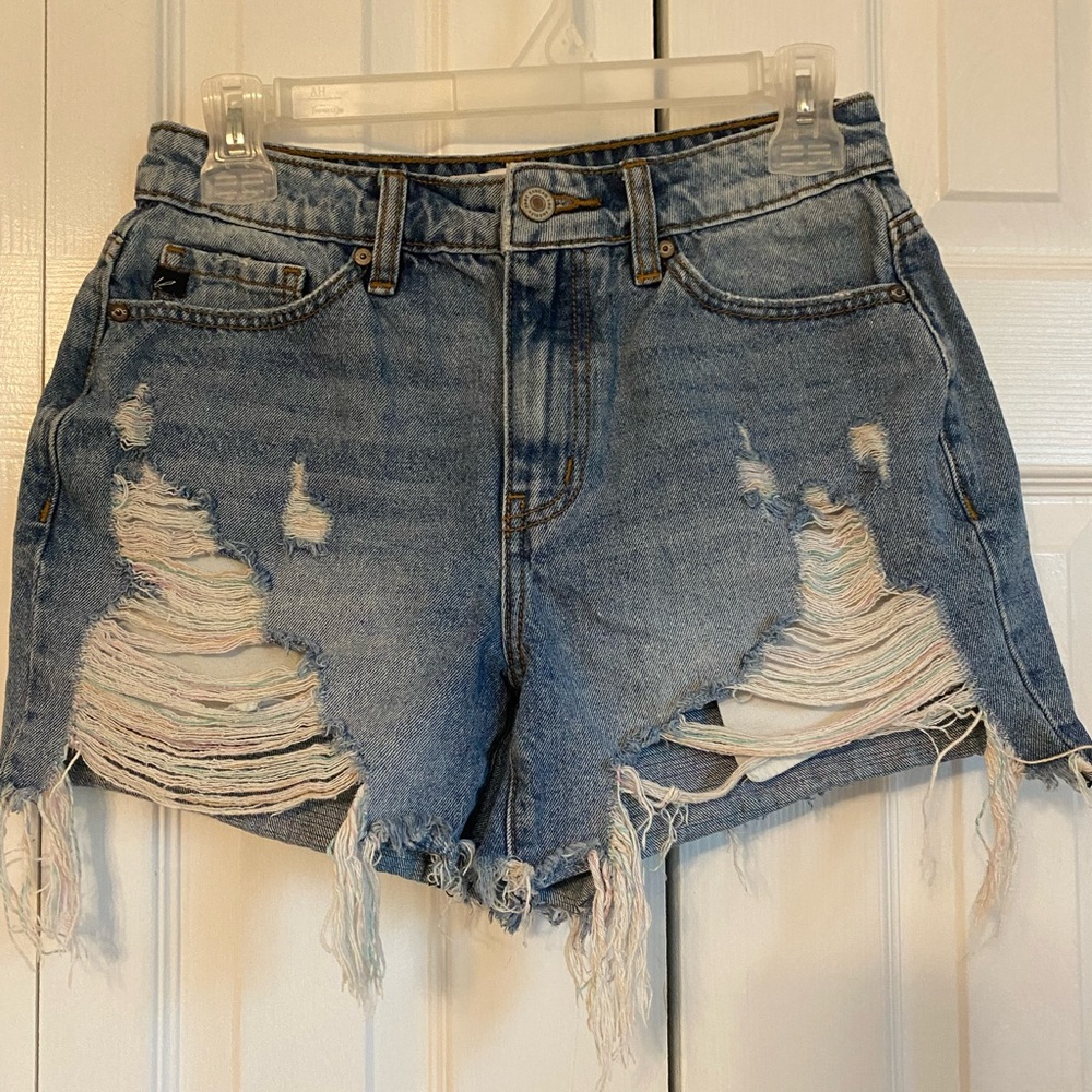 Women’s Kancan Rainbow Threaded Ripped Jean Shorts Size Small